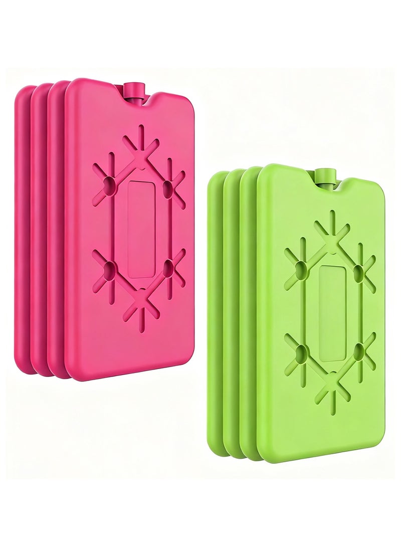 Eight slim, reusable ice packs, perfect for lunchboxes and insulated bags, keep food fresh for longer, lightweight and portable, ideal for work, school, travel and picnics (4 pink and 4 green). - Image 1