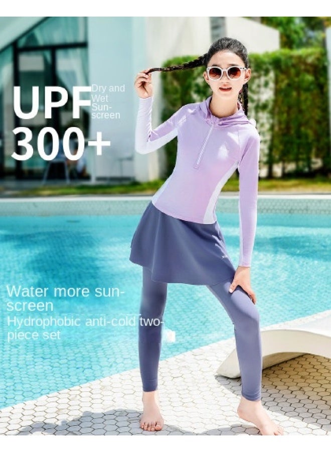 XTEP Children's Two-piece Swimsuit For Girls, Long Sleeve Sun Protection Set, Comfortable High Elasticity, Teen Student Beach Vacation Swimsuit - Image 1