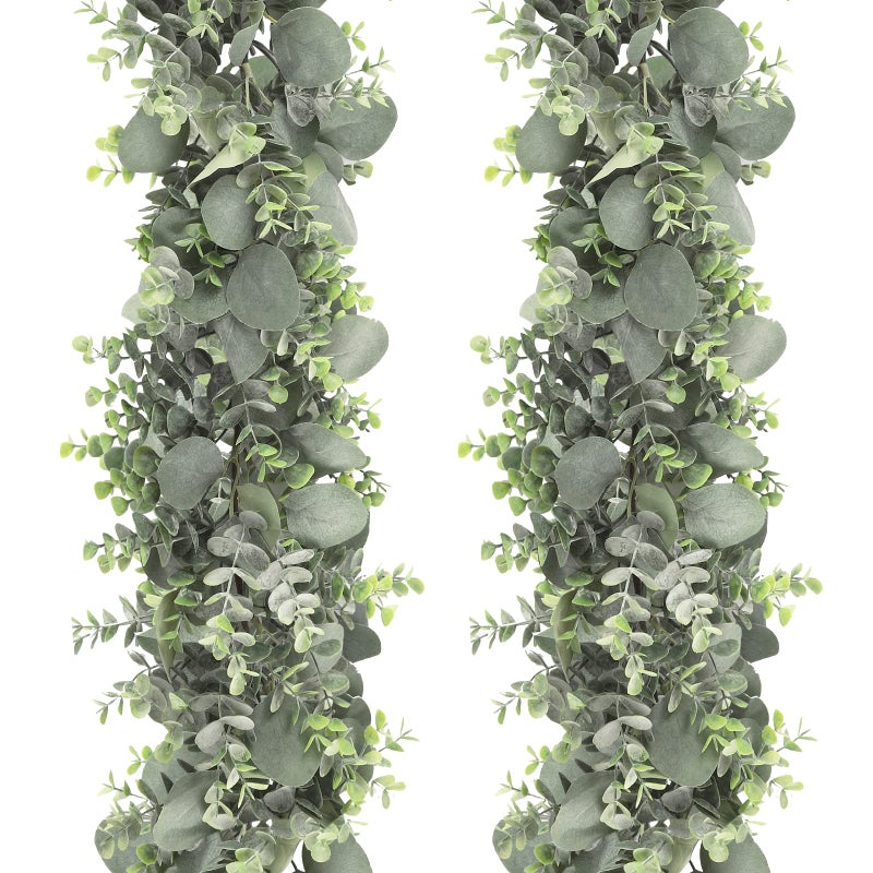 JPSOR 2pcs Artificial Eucalyptus Garland Total 132ft Greenery Garland Fake Eucalyptus Leaves for Wedding Arch Farmhouse Mantle Table Runner Centerpiece Home Party Decor