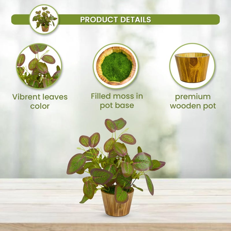fancymart Artificial Plant Leaves in Wooden Pot Perfect Potted Decoration for Home Living Room & Office Spaces Décor - Image 3