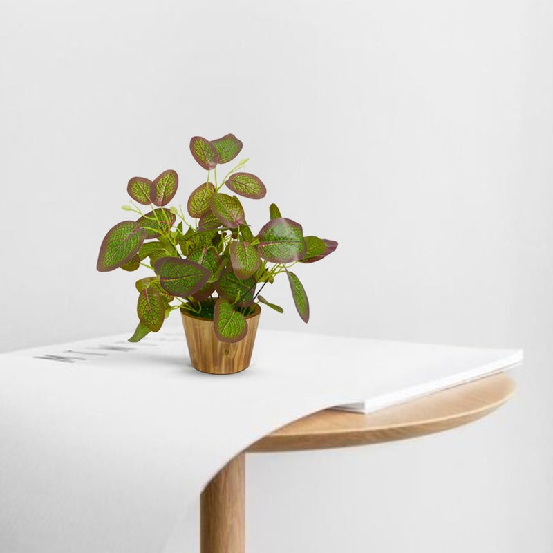 fancymart Artificial Plant Leaves in Wooden Pot Perfect Potted Decoration for Home Living Room & Office Spaces Décor - Image 2