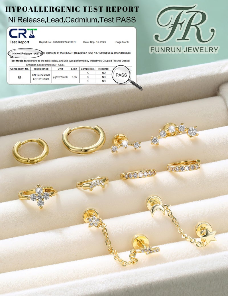 FUNRUN JEWELRY 10PCS 20G Helix Piercing Jewelry Cartilage Earrings for Women-Hypoallergenic Gold Flat Back Stud Earrings Set Surgical Steel Chain Cartilage Hoop Conch Tragus Daith Helix Piercing Jewelry for Multiple Piercing Single - Image 5