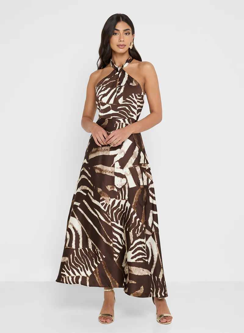 ELLA Halter Neck Dress in Animal Print