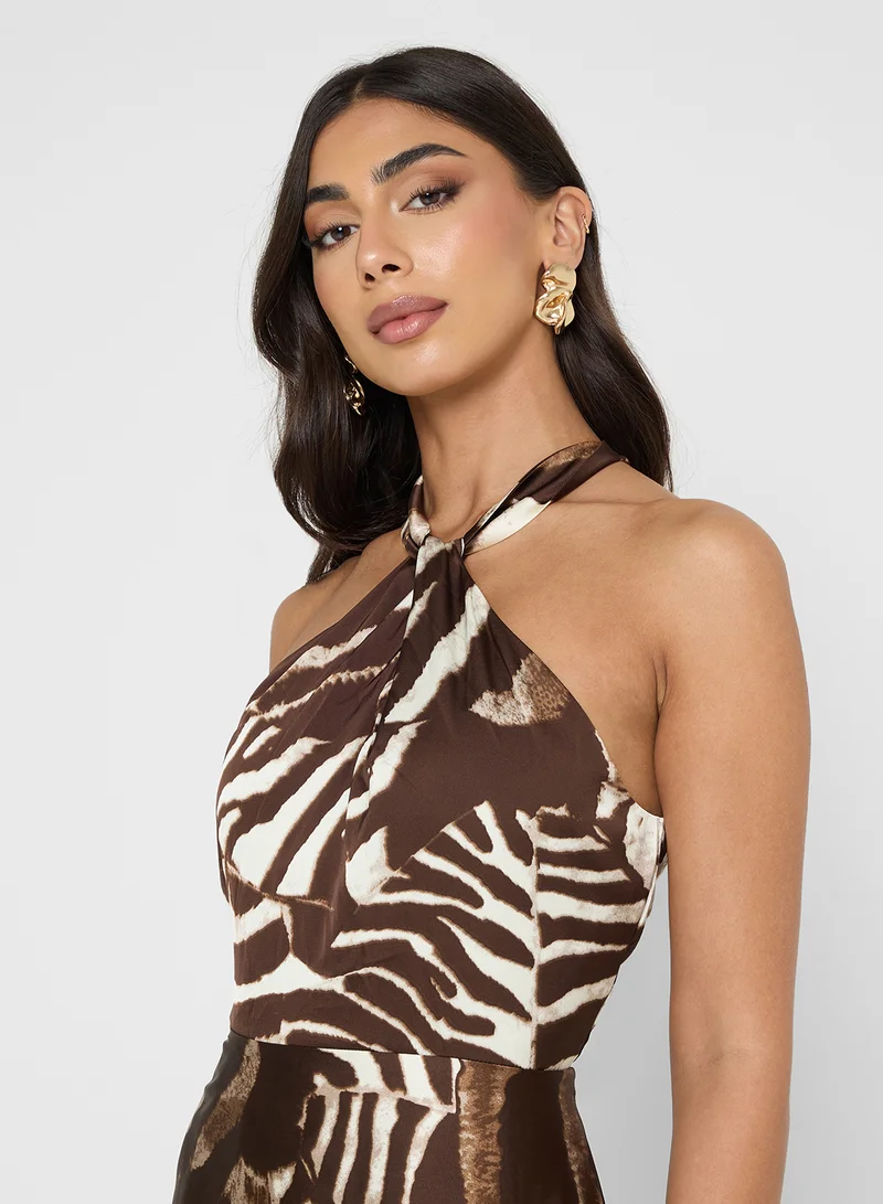 ELLA Halter Neck Dress in Animal Print