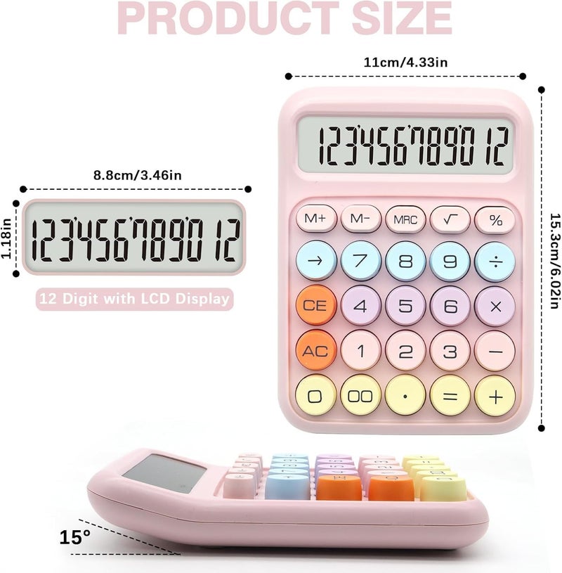 SPRADE Colorful Candy Calculator | 12-Digit Large LCD Display with Sugar Cube Buttons | Cute & Functional for Office, School, Home & Business | Color - Ice-Cream | (1 Pc) by - Image 2
