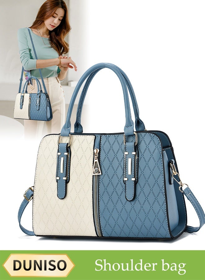 DUNISO Women's Handbag, Two-Color Stitching Shoulder Bag, Leather Crossbody Bag, Square Bag, Very Suitable For Work, Office, Travel Shopping And Dating (31Cm x 13Cm x 22Cm) - Image 1