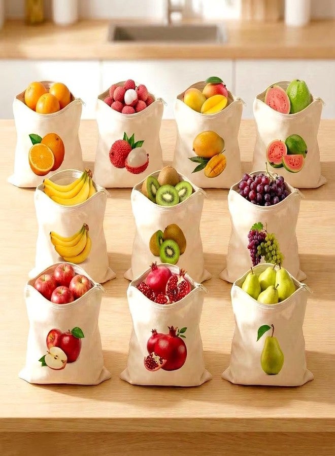 KRIVTEJ Cotton Reusable Fruit & Veg Storage Bags – 10 Pack, Zippered, Breathable, Washable, Eco-Friendly Kitchen Organizer for Fruits, Vegetables, and Grocery Storage - Image 1