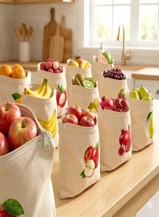 KRIVTEJ Cotton Reusable Fruit & Veg Storage Bags – 10 Pack, Zippered, Breathable, Washable, Eco-Friendly Kitchen Organizer for Fruits, Vegetables, and Grocery Storage - Image 5