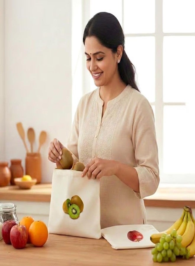 KRIVTEJ Cotton Reusable Fruit & Veg Storage Bags – 10 Pack, Zippered, Breathable, Washable, Eco-Friendly Kitchen Organizer for Fruits, Vegetables, and Grocery Storage - Image 3