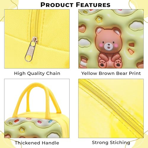 Kraptick Compact & Stylish Design Printed Tiffin Bag for Children Insulated Lunch Bag for Kids Perfect Leakproof Keeps Hot and Cold Lunch Bag for School (Yellow Brown Bear) - Image 4