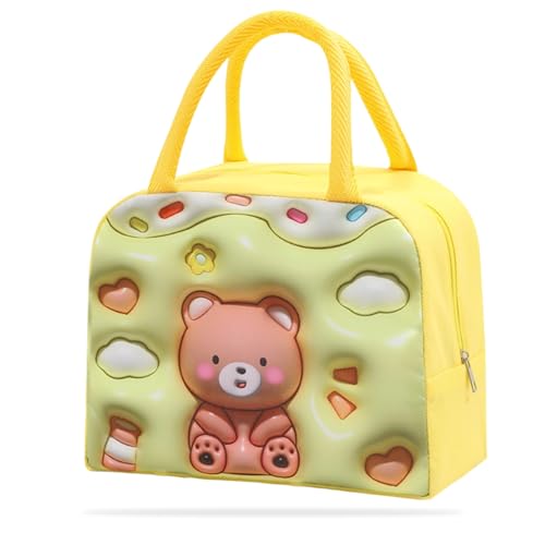 Kraptick Compact & Stylish Design Printed Tiffin Bag for Children Insulated Lunch Bag for Kids Perfect Leakproof Keeps Hot and Cold Lunch Bag for School (Yellow Brown Bear) - Image 1