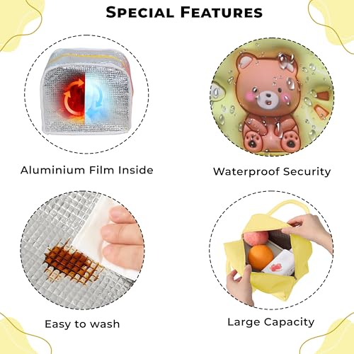 Kraptick Compact & Stylish Design Printed Tiffin Bag for Children Insulated Lunch Bag for Kids Perfect Leakproof Keeps Hot and Cold Lunch Bag for School (Yellow Brown Bear) - Image 5