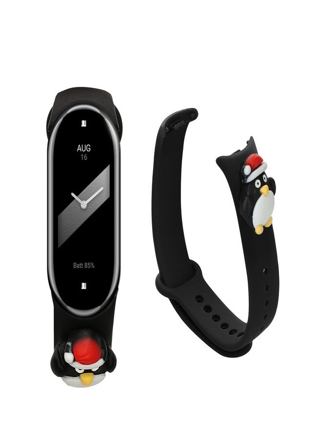 كي دابليو موبايل سوار سيليكون TPU من kwmobile متوافق مع سوار معصم Xiaomi Mi Band 8 - أسود/أبيض بنقشة البطريق - Image 5