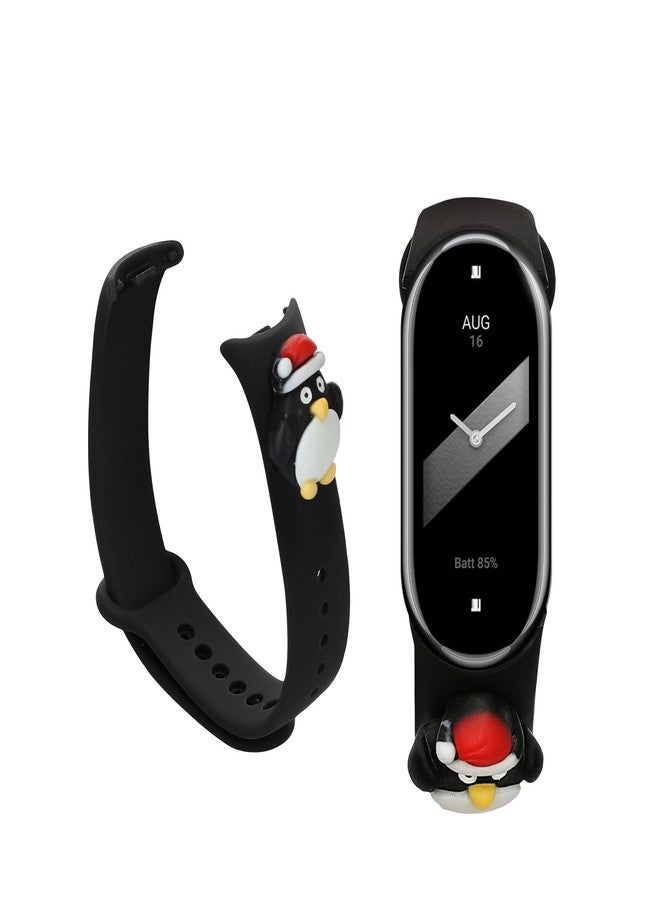 كي دابليو موبايل سوار سيليكون TPU من kwmobile متوافق مع سوار معصم Xiaomi Mi Band 8 - أسود/أبيض بنقشة البطريق - Image 1