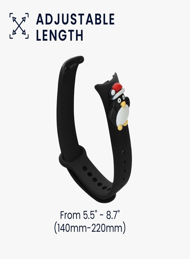 كي دابليو موبايل سوار سيليكون TPU من kwmobile متوافق مع سوار معصم Xiaomi Mi Band 8 - أسود/أبيض بنقشة البطريق - Image 4