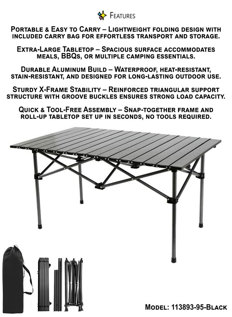 DBLEW Outdoor Camping Folding Table 90×55×50 cm – Aluminum Alloy Waterproof, Heat & Stain Resistant Roll-Up Tabletop with Metallic Finish, X-Frame Reinforcement, Quick Assembly, Carry Bag Included – Portable Picnic, BBQ, Hiking, Fishing & Indoor Desk Use - Image 2