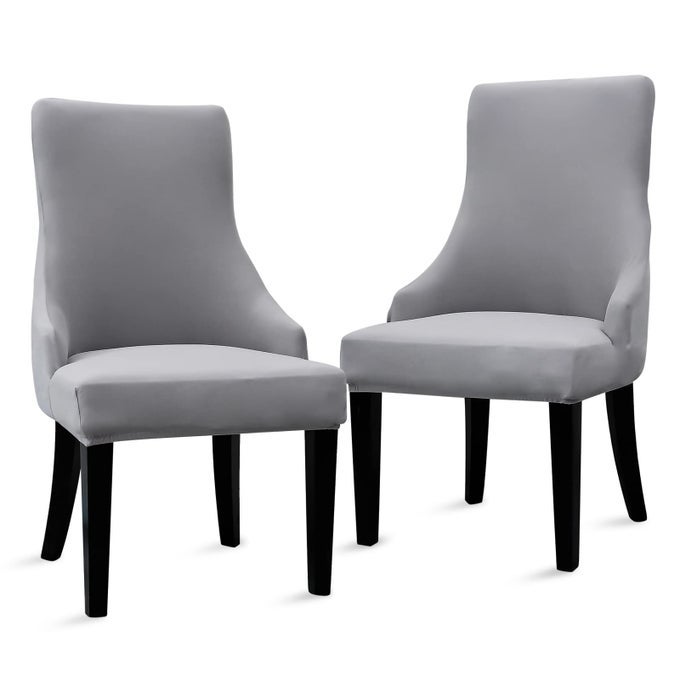 STRETCH WINGBACK SIDE CHAIR SLIPCOVERACCENT CHAIR COVER SLIPCOVER WITH ARMWASHABLE UPHOLSTERED ARM DINING CHAIR WITH NAILED TRIM PROTECTOR FOR DINING LIVING ROOM SET OF 2LIGHT GRAY