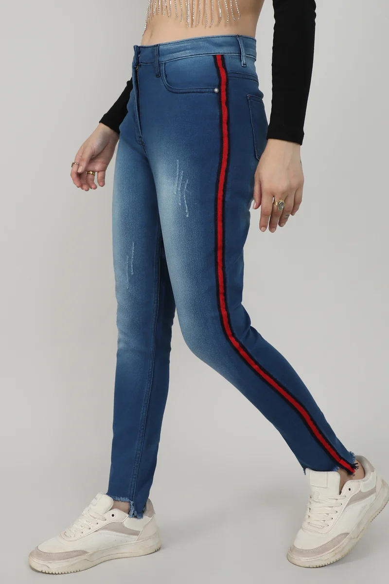 Pinacolada  Women's Light Blue Side-Striped Denim Jeans for Women | Best Price UAE