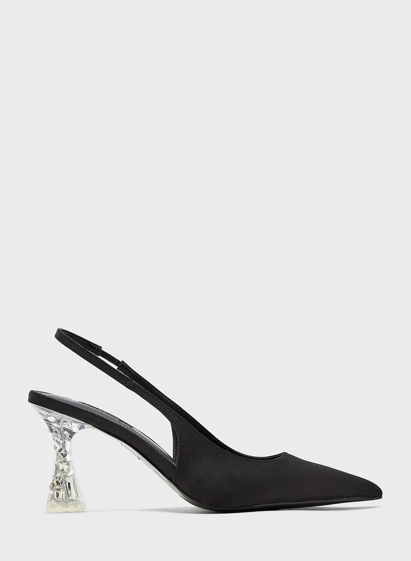 Dune London Carnation Embellished Heel Satin Pumps