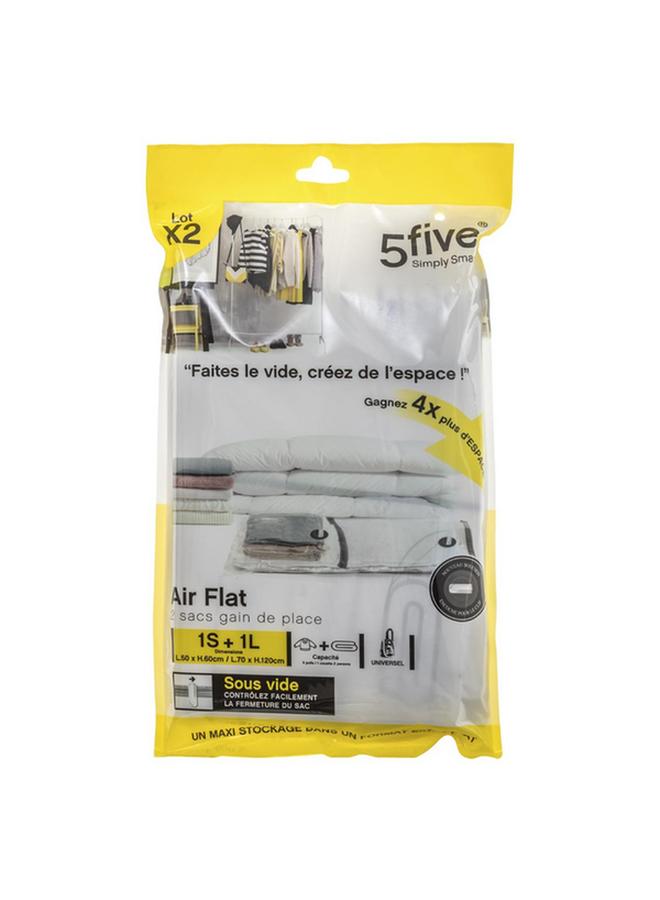 Five Simply Smart 2-Piece Air-Flat Zipper Closure Vacuum Storage Bag Set Clear 102970 - Image 5