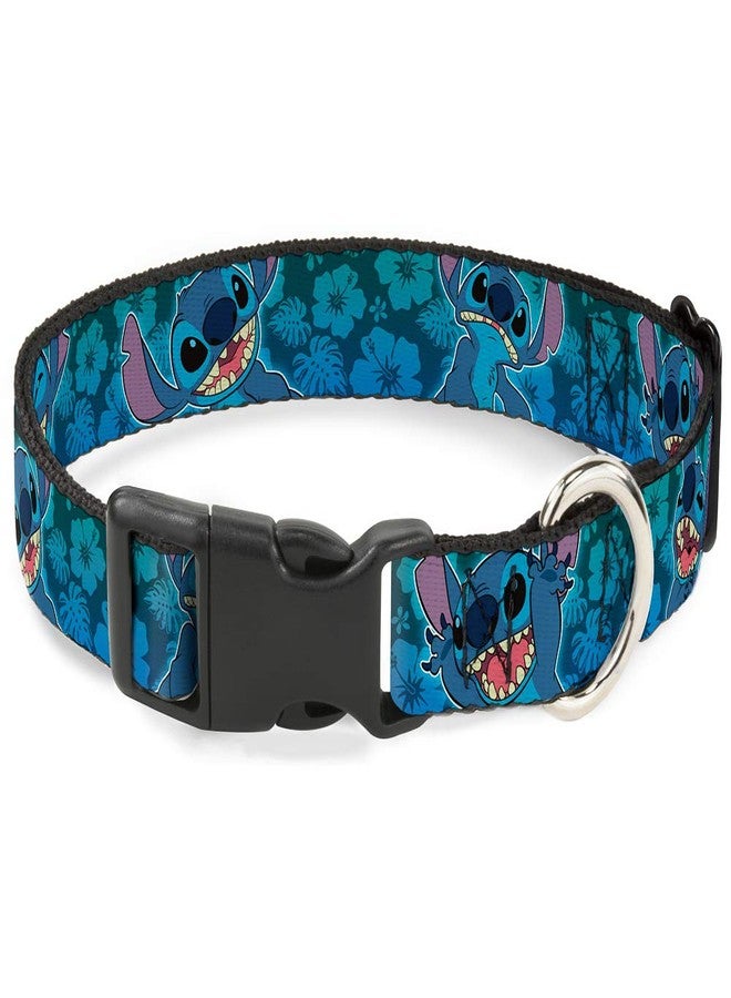 Buckle Down Buckle-Down Plastic Clip Collar - Stitch Expressions/Hibiscus Collage Green-Blue Fade - 1" Wide - Fits 11-17" Neck - Medium - Image 1