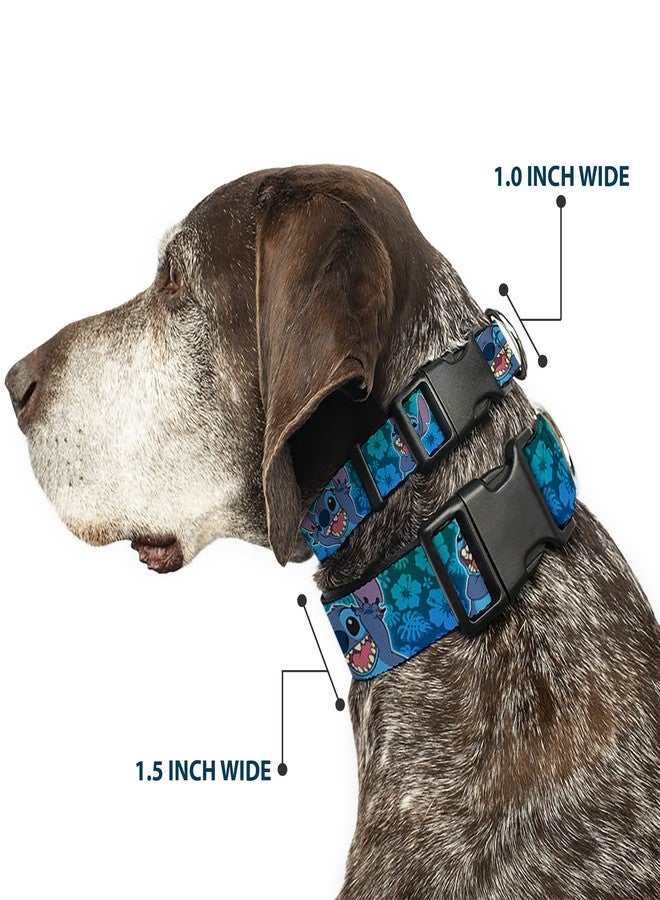 Buckle Down Buckle-Down Plastic Clip Collar - Stitch Expressions/Hibiscus Collage Green-Blue Fade - 1" Wide - Fits 11-17" Neck - Medium - Image 2