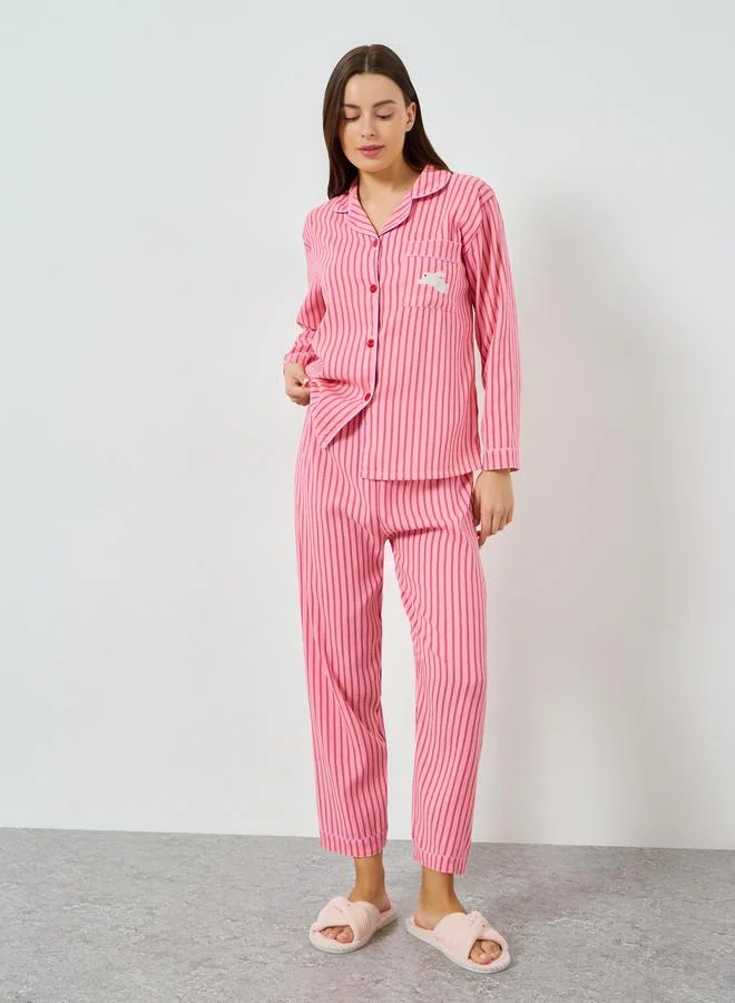 ستايلي مجموعة من بيجاما وقميص مخطط بأكمام طويلة