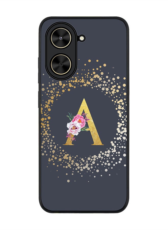 Stylizedd For Xiaomi Poco C71 / Redmi A5 4G Case,Slim fit Camera Protection, Shockproof Thin Phone cover  - Custom Monogram Floral - A  (Grey )