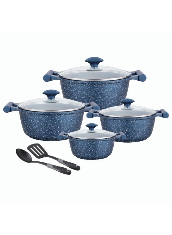 Prestige Essential 10 Piece Granite Stone Cookware Set | Pots and Pans Set | Ultra-Durable Granite Non-Stick | Induction Compatible - Blue - Image 2