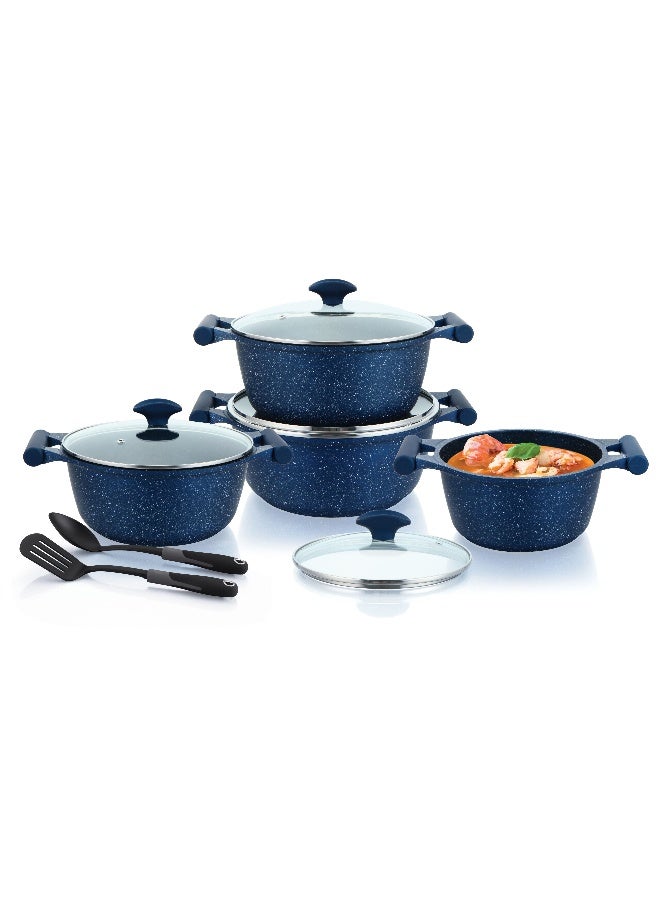 Prestige Essential 10 Piece Granite Stone Cookware Set | Pots and Pans Set | Ultra-Durable Granite Non-Stick | Induction Compatible - Blue - Image 1