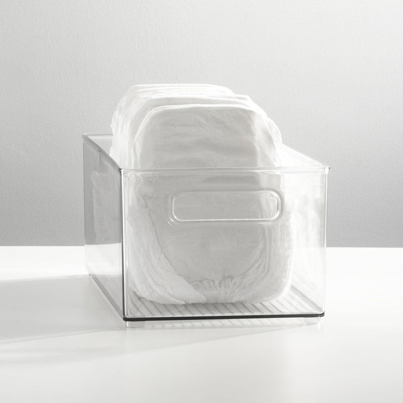 m-design Plastic Deep Bin Organizer Caddy Container w/ Handles for Nursery, Kitchen, Pantry, Bathroom, Cabinet Storage Organization - Holds Snacks, Bottles, Baby Food Jar, Diaper - 14" Long -Clear - Image 2