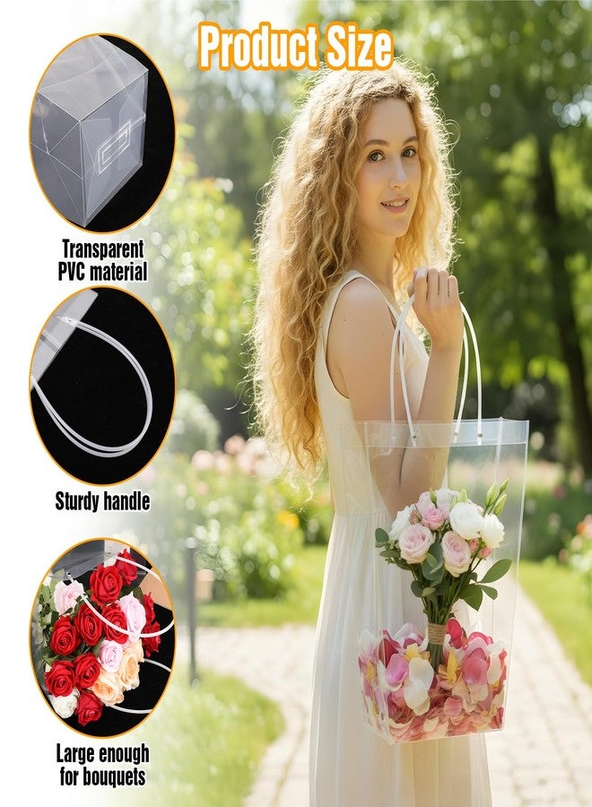 PercyEffie 12 Pcs Clear Flower Bouquet Bags Bulks Large Plastic Gift Bags with Handle, Floral Clear Bag Florist Shop Party Packaging for Valentine, Birthday, Mother's Day, Father’s Day, Wedding, Anniversary - Image 3