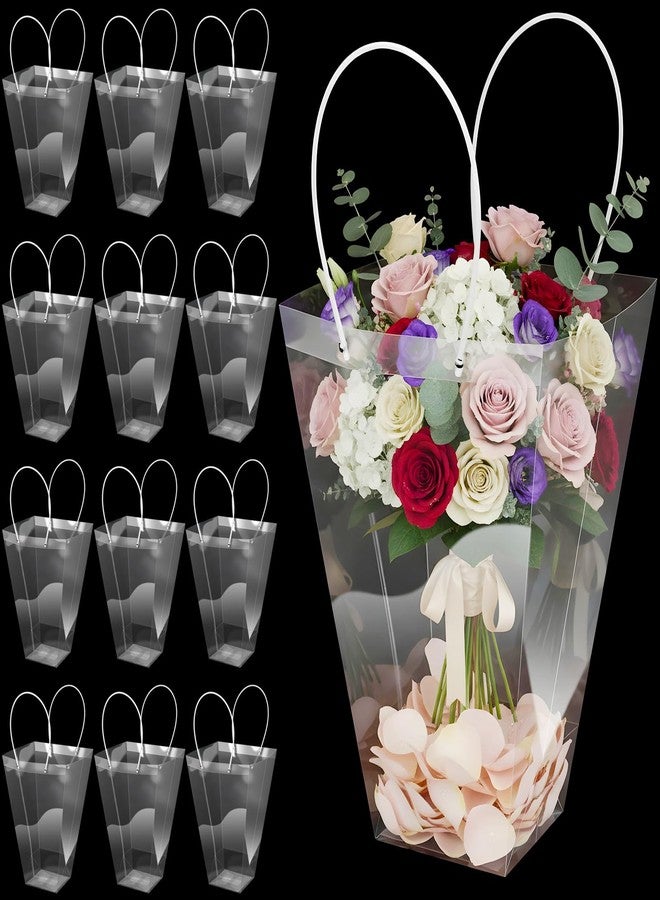 PercyEffie 12 Pcs Clear Flower Bouquet Bags Bulks Large Plastic Gift Bags with Handle, Floral Clear Bag Florist Shop Party Packaging for Valentine, Birthday, Mother's Day, Father’s Day, Wedding, Anniversary - Image 1