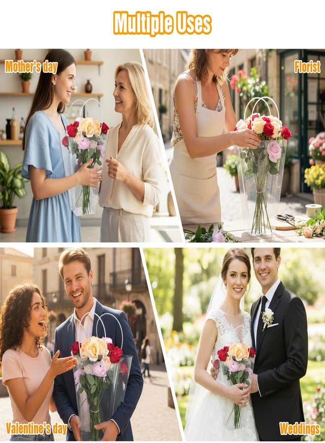 PercyEffie 12 Pcs Clear Flower Bouquet Bags Bulks Large Plastic Gift Bags with Handle, Floral Clear Bag Florist Shop Party Packaging for Valentine, Birthday, Mother's Day, Father’s Day, Wedding, Anniversary - Image 4