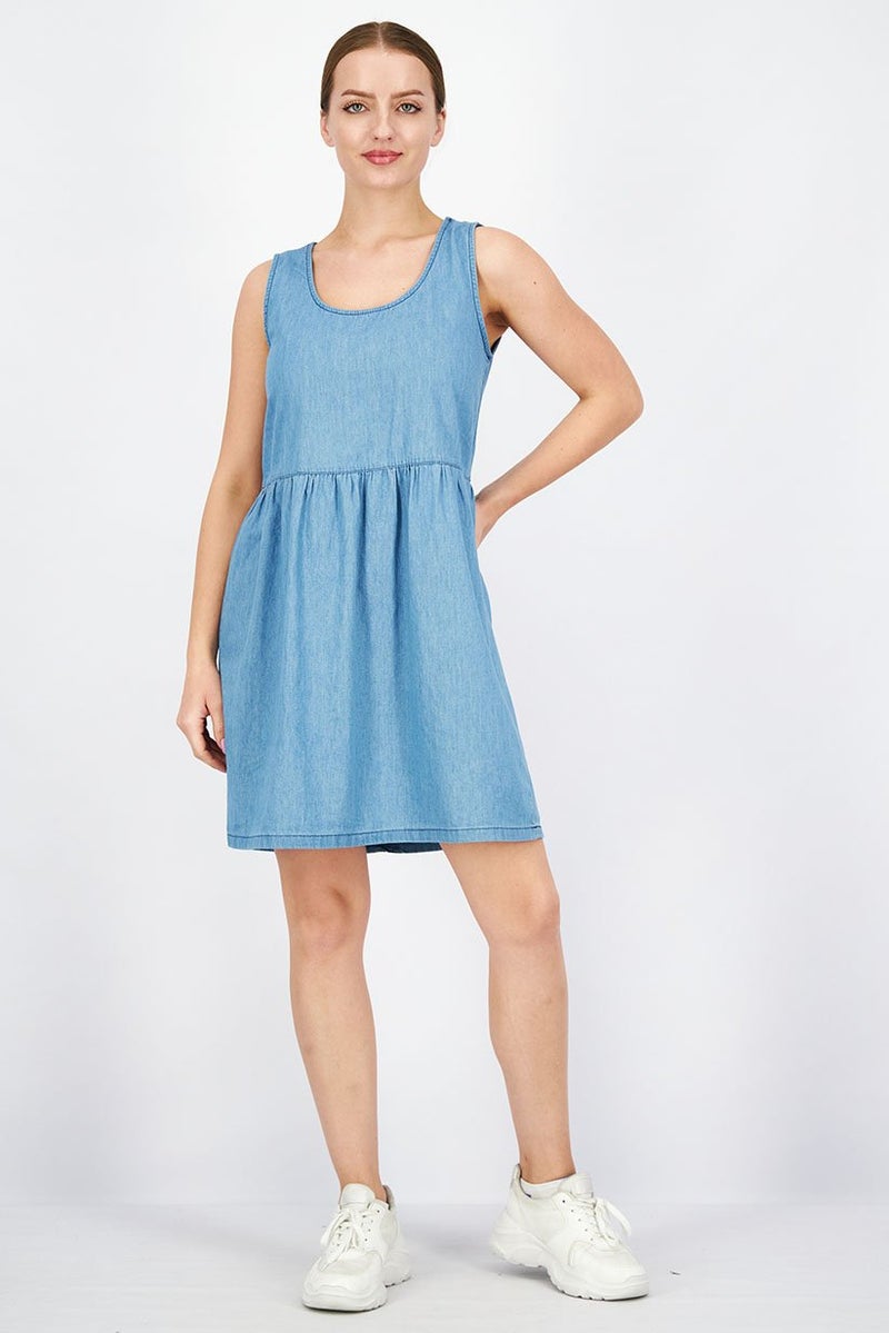 DeFacto Women Solid Sleeveless Mini Casual Dress, Blue - Image 2