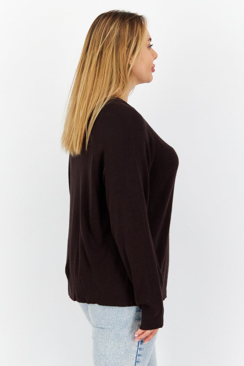 COMMA Women Crew Neck Long Sleeves Knitted Sweater, Brown - Image 3