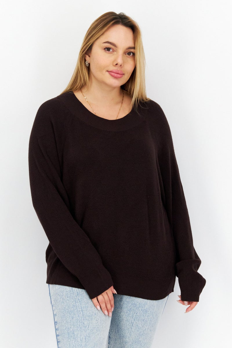 COMMA Women Crew Neck Long Sleeves Knitted Sweater, Brown - Image 1