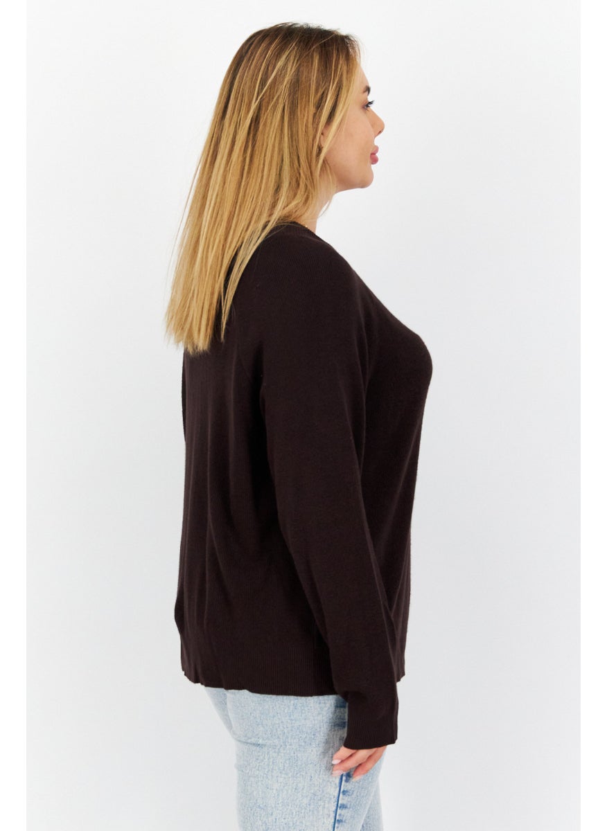 Women Crew Neck Long Sleeves Knitted Sweater, Brown - pzsku/Z6E0D2B7BD1B7BEE61CA3Z/45/_/1726109316/dd965433-a533-4eeb-8832-736ada492b88