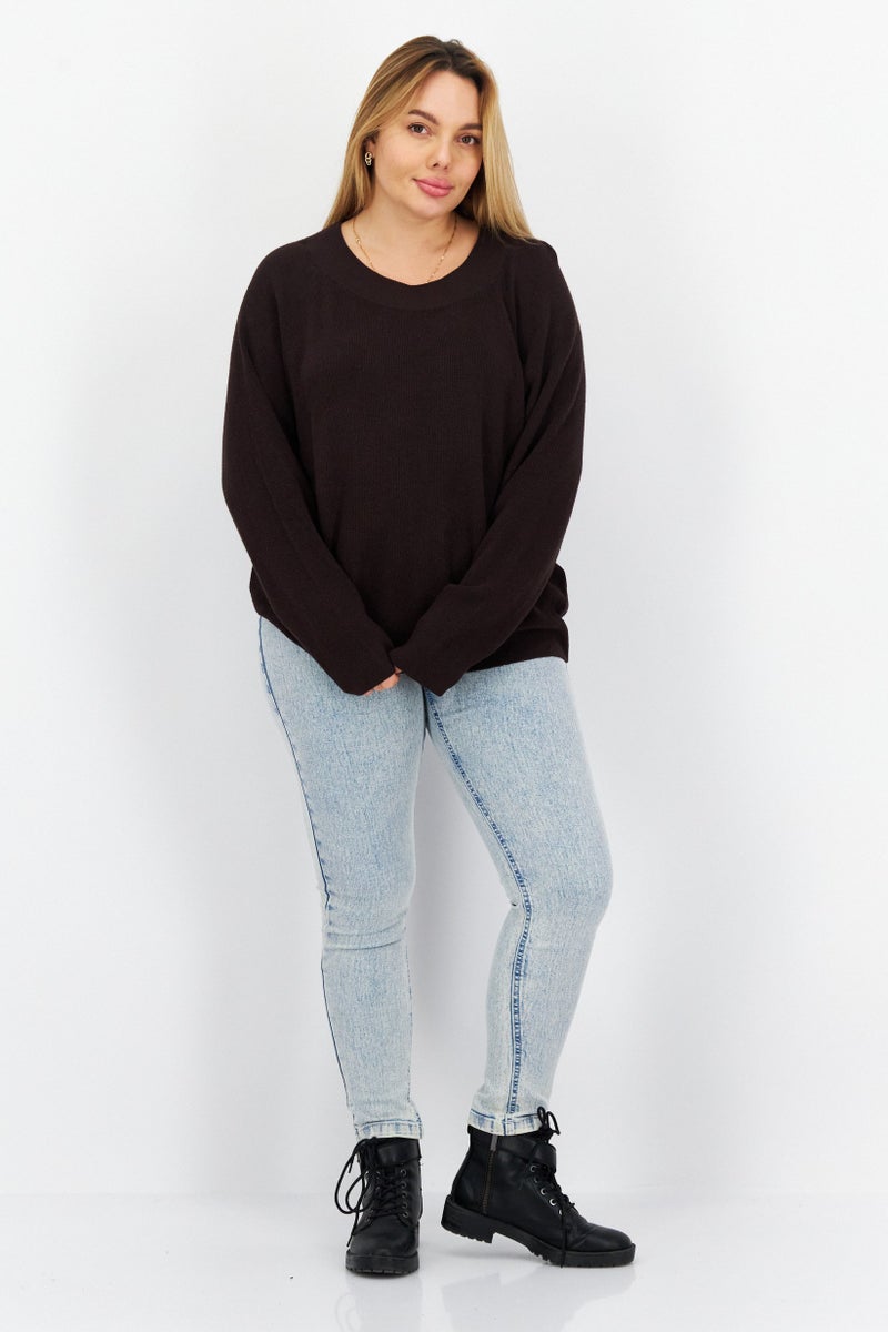 COMMA Women Crew Neck Long Sleeves Knitted Sweater, Brown - Image 2