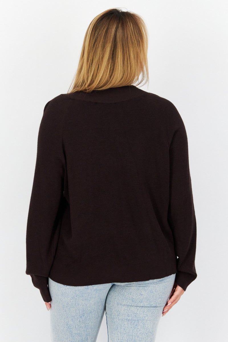 COMMA Women Crew Neck Long Sleeves Knitted Sweater, Brown - Image 4