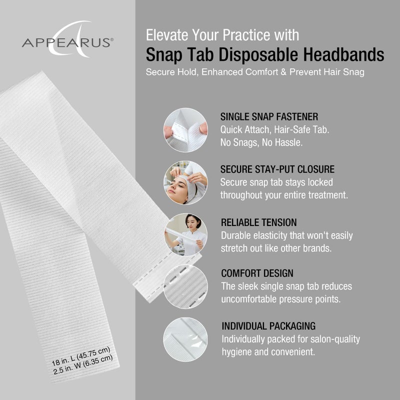 APPEARUS Professional Disposable Headbands with Single Snap Tab - 100 Pack Individually Wrapped Spa Headbands for Estheticians, Makeup Artists & Salon Professionals - Image 3