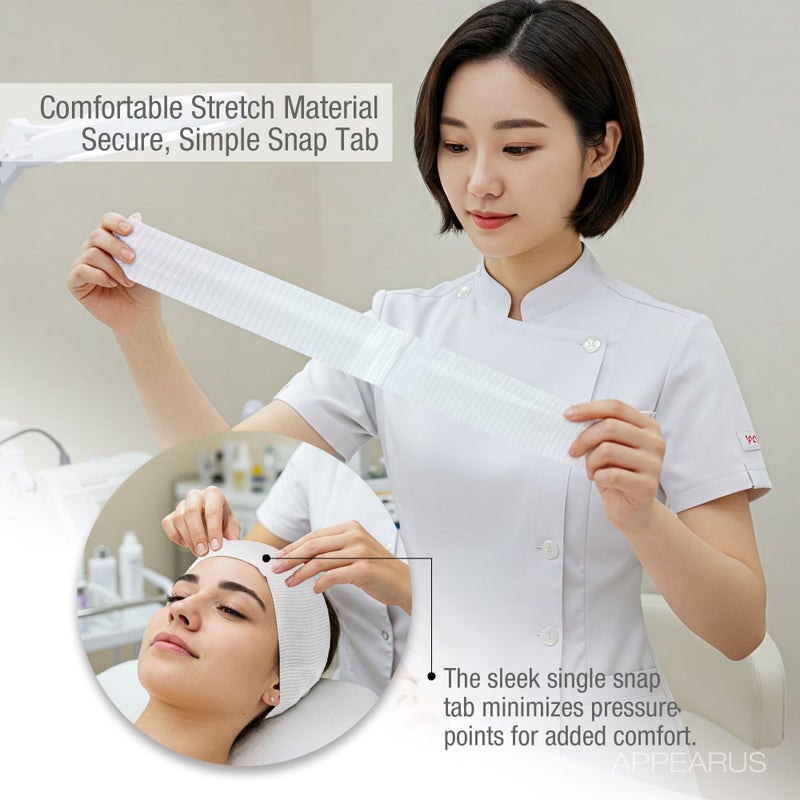 APPEARUS Professional Disposable Headbands with Single Snap Tab - 100 Pack Individually Wrapped Spa Headbands for Estheticians, Makeup Artists & Salon Professionals - Image 4