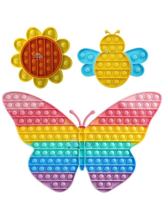 فنبلاست مجموعة ألعاب FunBlast Pop It Fidget - لعبة Pop It على شكل فراشة ضخمة مع حشرة وزهرة Pop It - Pop it، لعبة Fidget، ألعاب الأطفال، لعبة Pop Bubble Push Pop Fidget للأطفال (متعددة الألوان؛ عبوة من 3 قطع) - Image 2