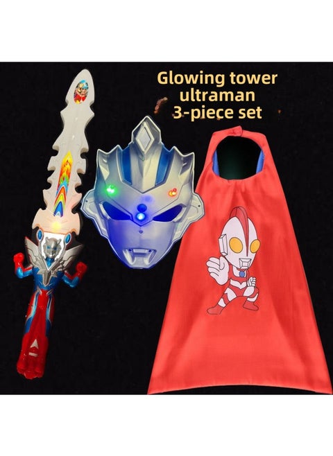 Luminous Ultraman Mask Sword Cloak Set Degas Cello Orb Ultraman Mask Ultraman Sound And Light Sword-Color:Luminous Tower Ultraman 3-piece Set