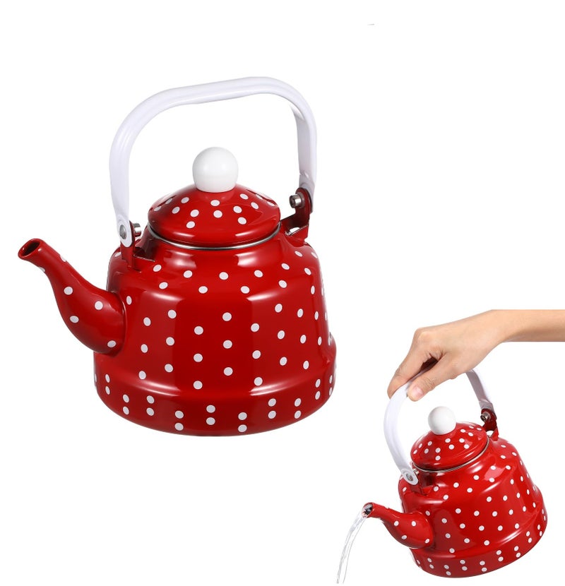Cabilock Red Tea Kettle 18 Quart Vintage Enamel Tea Kettle for Stovetop NonWhistling with Polka Dot Design and CeramicStyle Handle Retro Kitchen Decor Water Pot for Home Coffee - Image 2