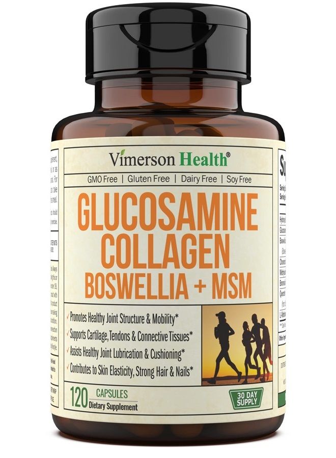 Vimerson Health Collagen Glucosamine Chondroitin with MSM, Boswellia Extract, Bromelain & Quercetin. Joint Support Supplement for Women & Men. Promotes Muscle, Bone, Hair, Skin & Nail Health. 120 Capsules.  - Image 1