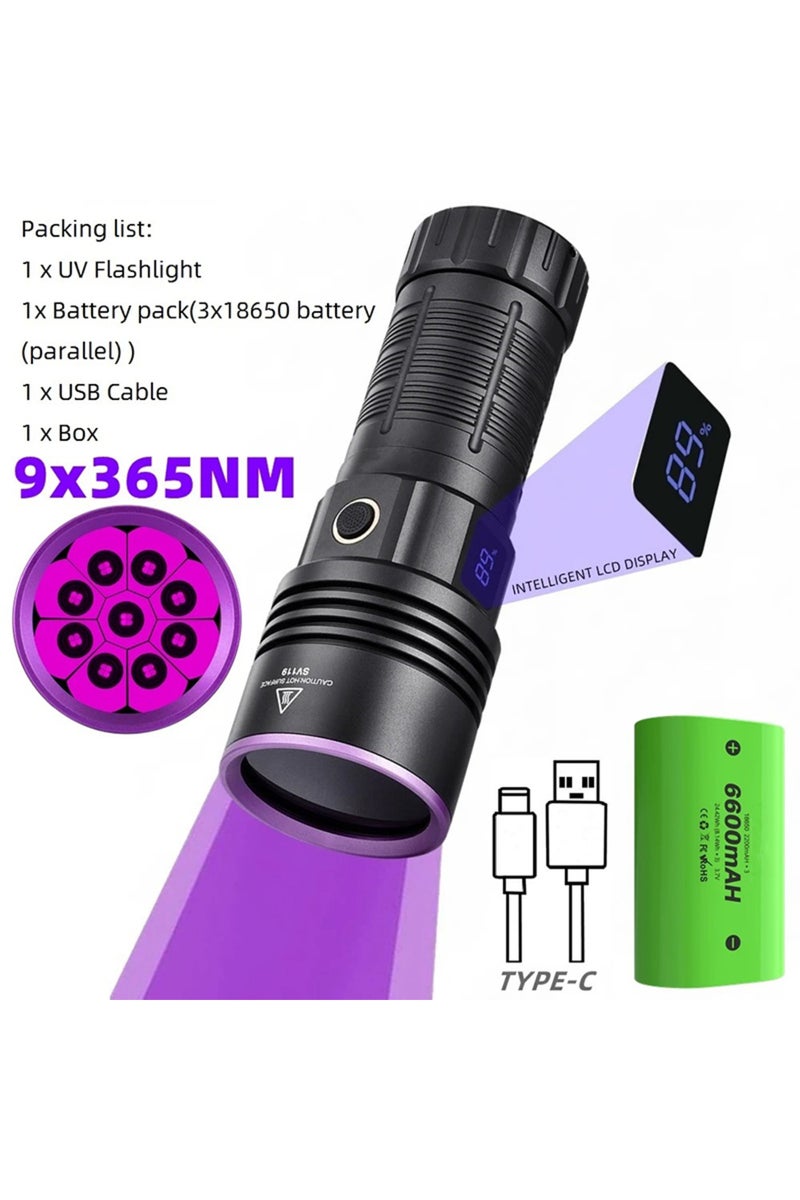 إيروريكس مصباح يدوي SV119-180W بقوة 180 واط مزود بـ 9 مصابيح LED تعمل بالأشعة فوق البنفسجية، بتردد 365 نانومتر، ذو مرآة سوداء وضوء بنفسجي، مناسب لفحص بول الحيوانات الأليفة