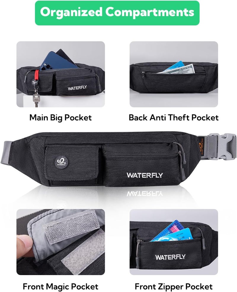WATERFLY Fanny Pack for Women Men Water Resistant Small Waist Pouch Slim Belt Bag with 4 Pockets for Running Travelling Hiking Walking Lightweight Crossbody Chest Bag Fit All Phones? - Image 4