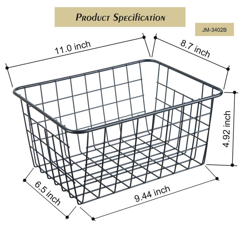 JUNCHU CHERRY Wire Kitchen Storage Basket 4 Packs,Perfect Pantry Organization Accessories Basket,Laundry Baskets,Countertop Organization,Suitable for Kitchen,Bathroom,Bedroom,Tabletop,Stackable,Black - Image 2