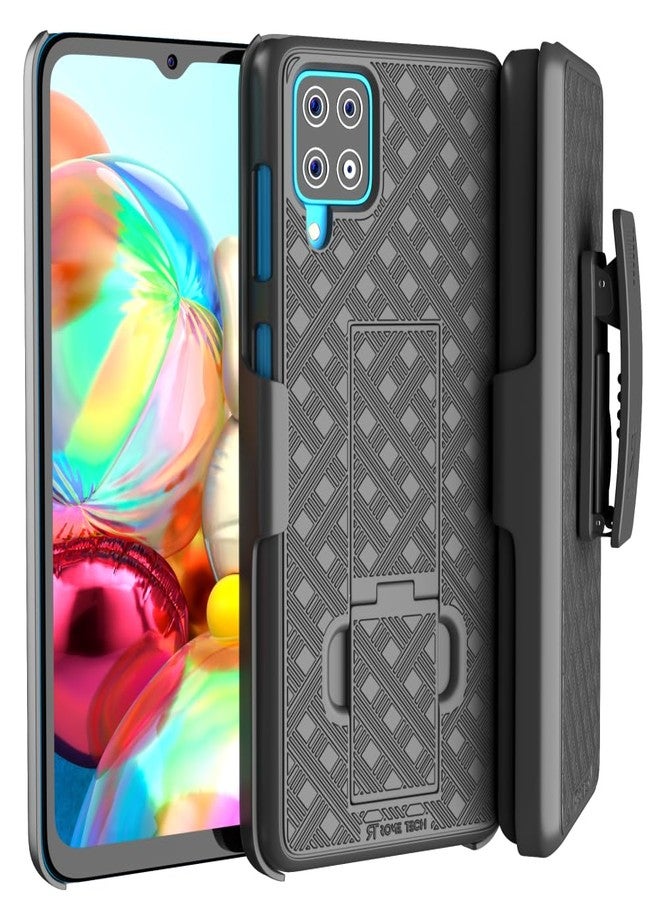 ROME TECH Designed for Samsung Galaxy A12 Case with Belt Clip Holster - Kickstand Cover Phone Case - Black - Image 1